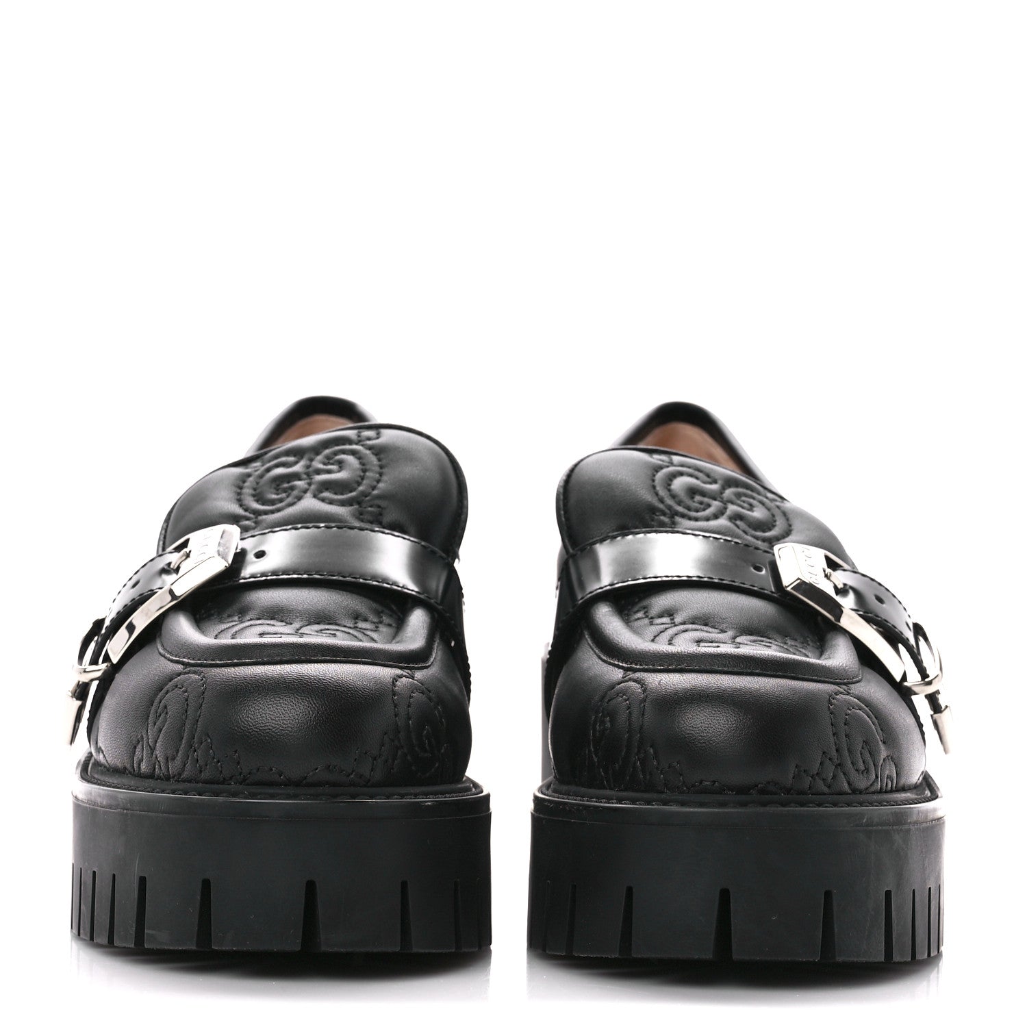 Gucci Nappa Cordovan Lux GG Matelasse Buckled Platform Lug Sole 60mm Loafers 37.5 Black 2 of 9