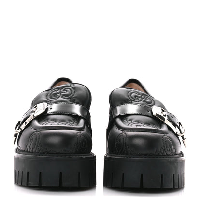 Gucci Nappa Cordovan Lux GG Matelasse Buckled Platform Lug Sole 60mm Loafers 37.5 Black 2 of 9