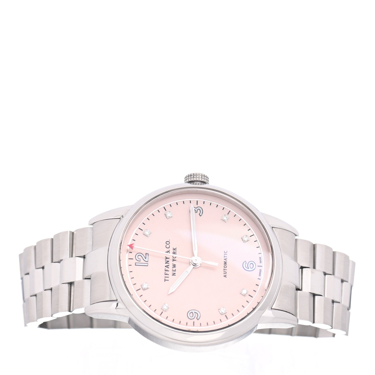 Tiffany Stainless Steel Diamond 34mm CT60 3-Hand Automatic Watch Pink 2 of 4