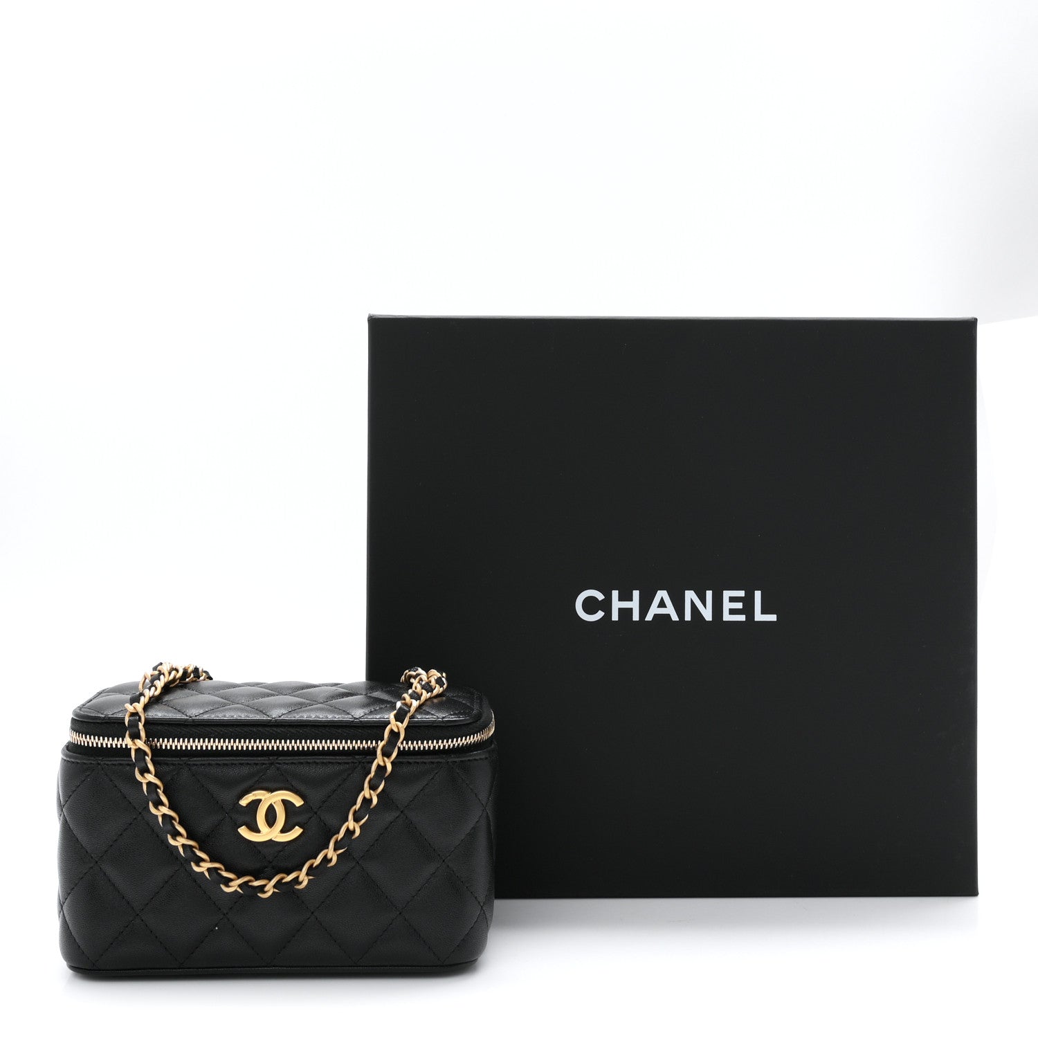 Chanel Lambskin Quilted Small Heart Vanity Case With Chain Black 11 of 11