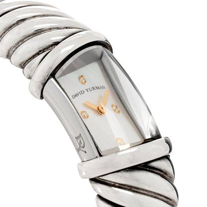 David Yurman Sterling Silver 18K Yellow Gold Diamond Mother of Pearl 19mm Waverly Quartz Watch 5 of 6