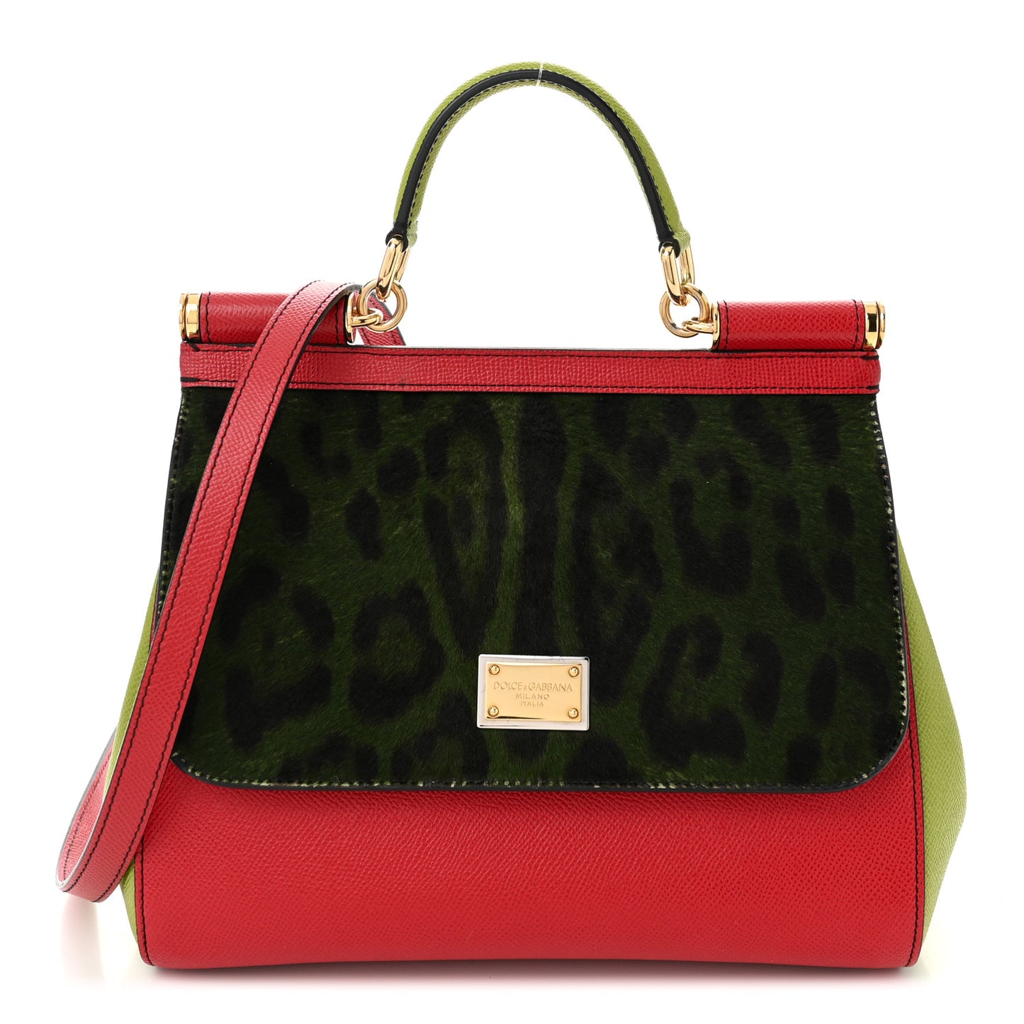 DOLCE GABBANA Calf Hair Leopard Print Miss Sicily Satchel Multicolor