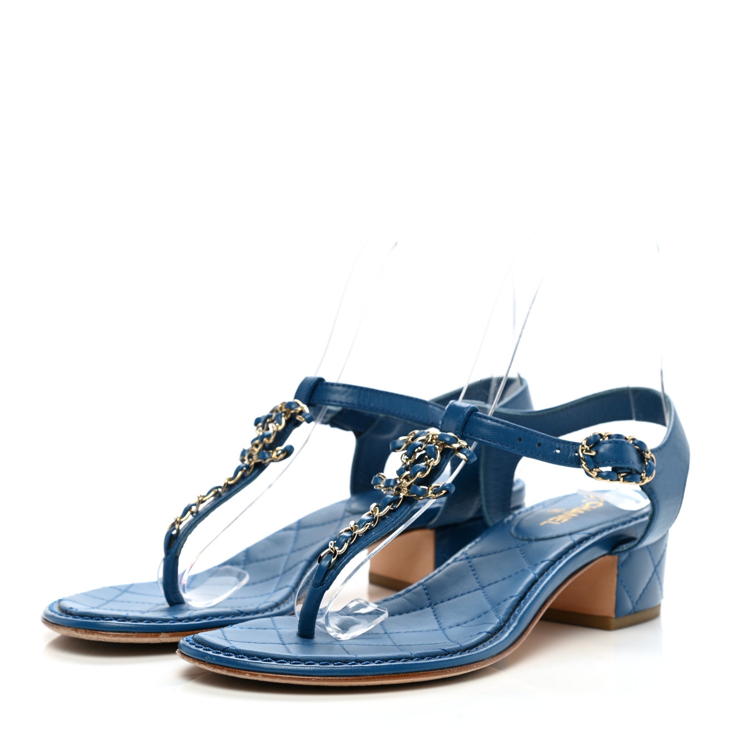 Chanel Lambskin Chain CC Logo Thong Sandals 36 Blue 3 of 7