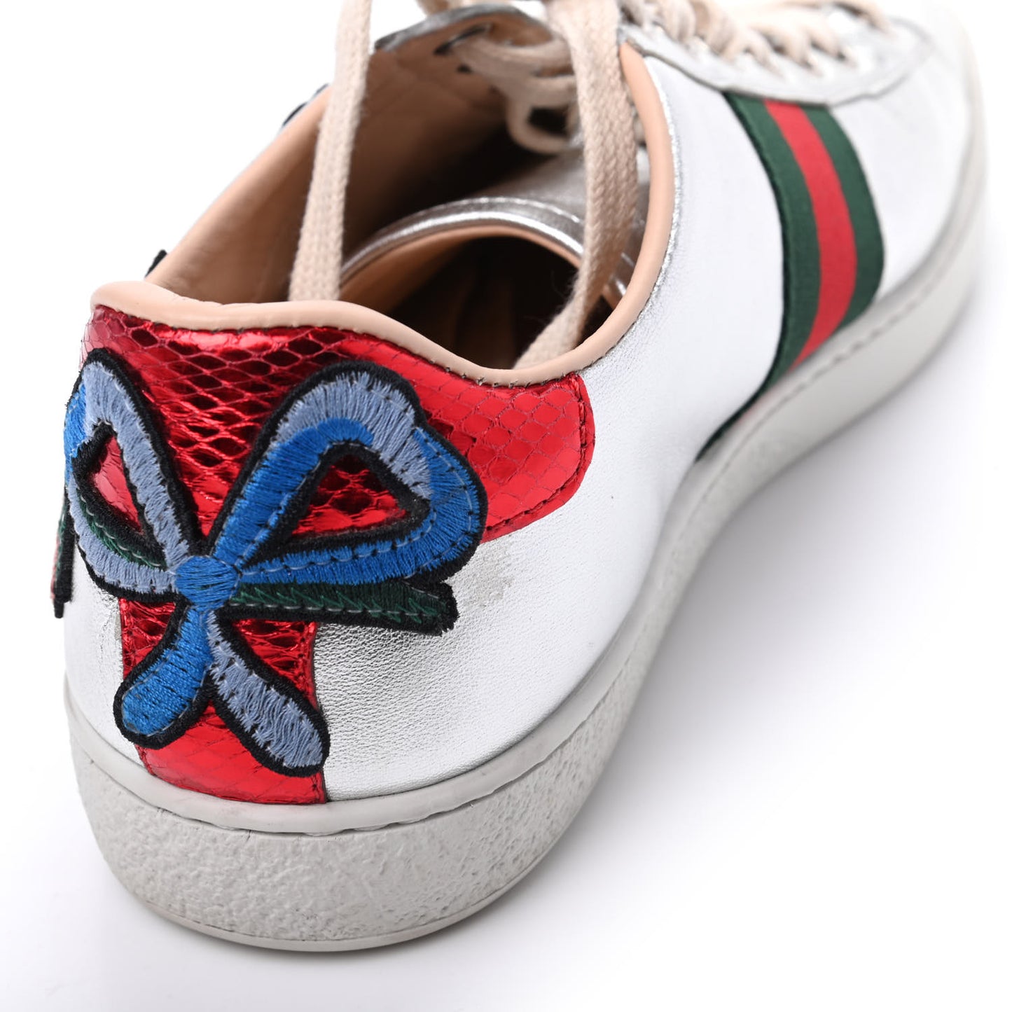 Metallic Calfskin Floral Embroidered Ace Sneakers 37 Silver
