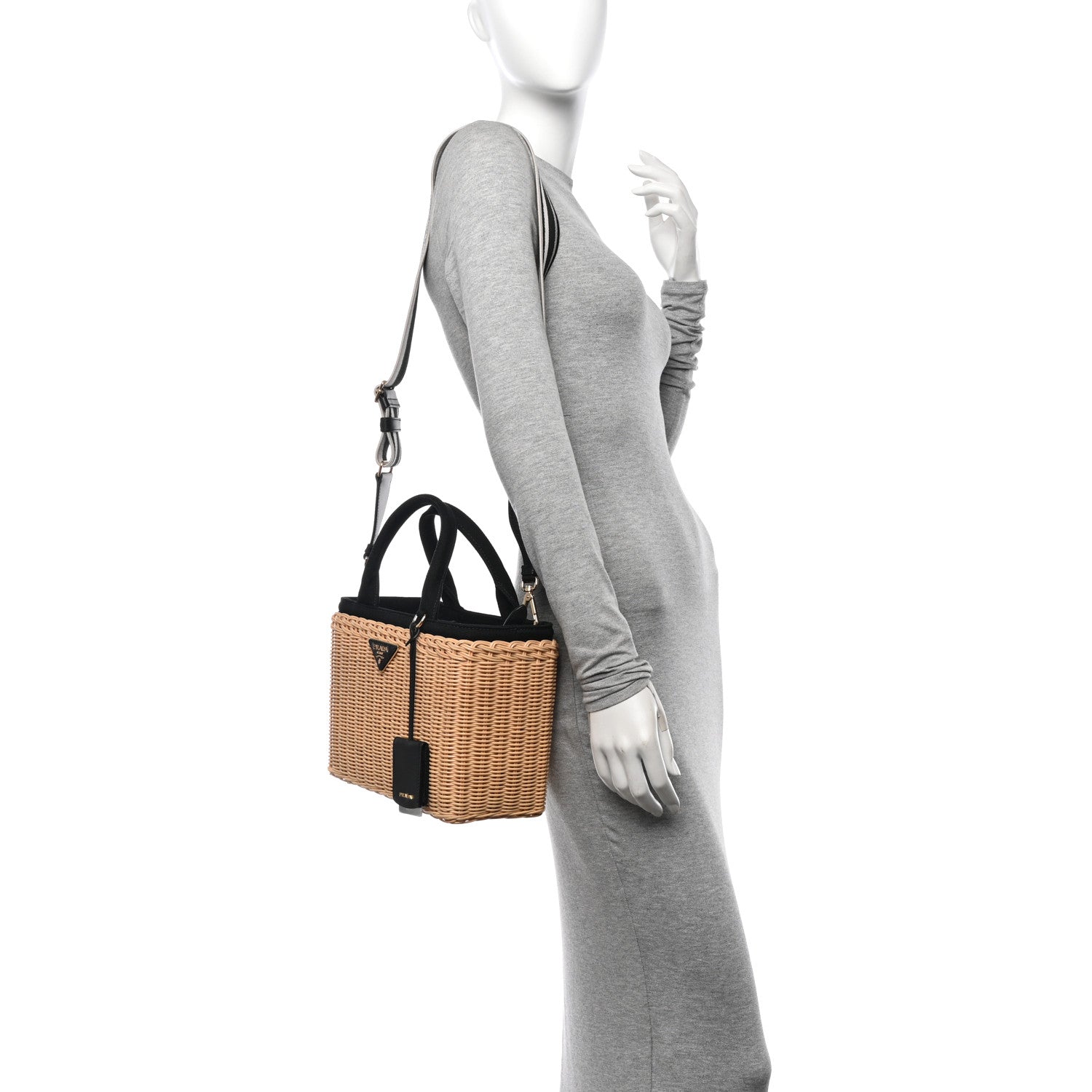 Prada Wicker Canvas Tote Naturale Black 2 of 11