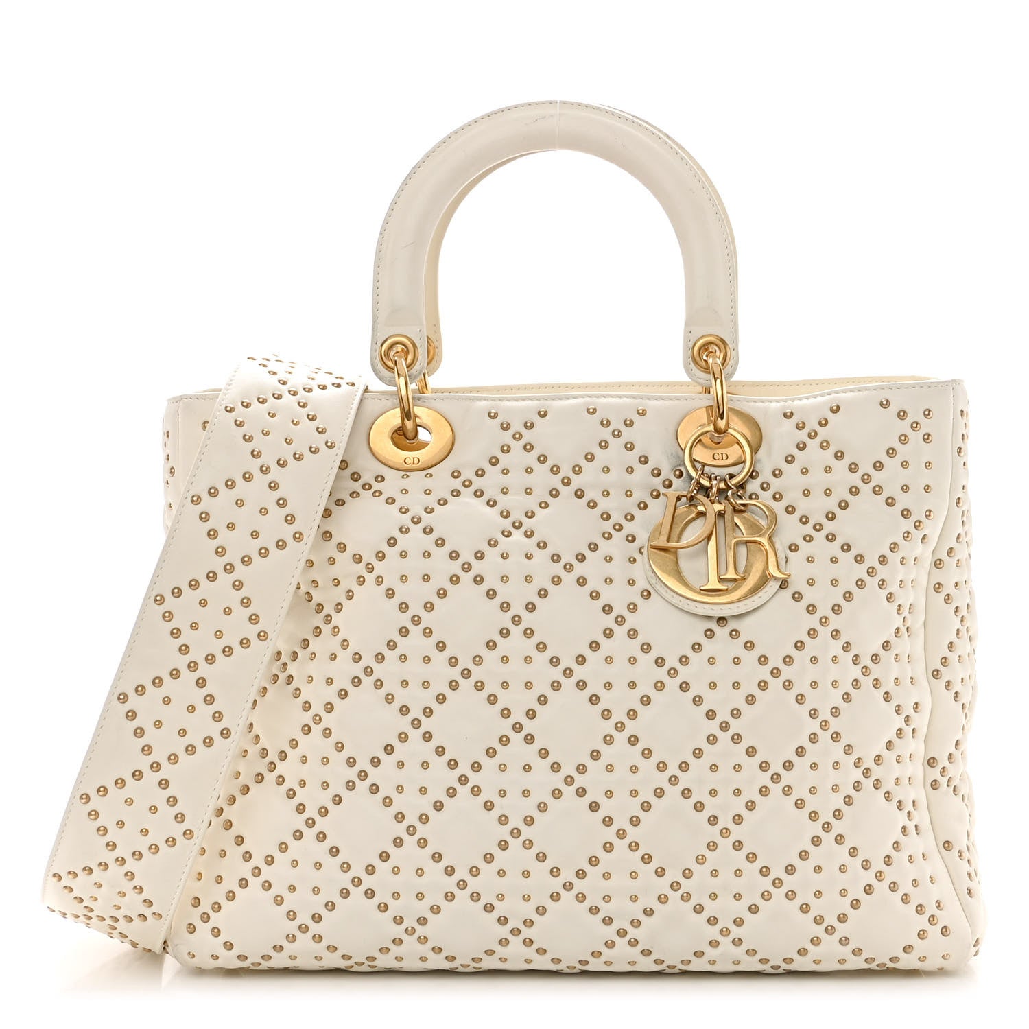 Christian Dior Lambskin Cannage Studded Large Supple Lady Dior White 1 of 13