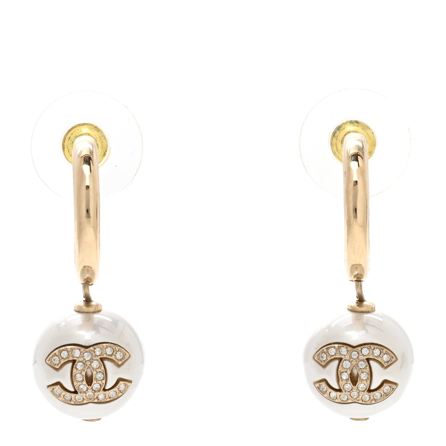 Pearl Crystal CC Drop Earrings Gold Pearly White