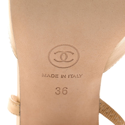 Chanel Goatskin Grosgrain Cap Toe CC Slingback Pumps 36 Beige Black 8 of 9