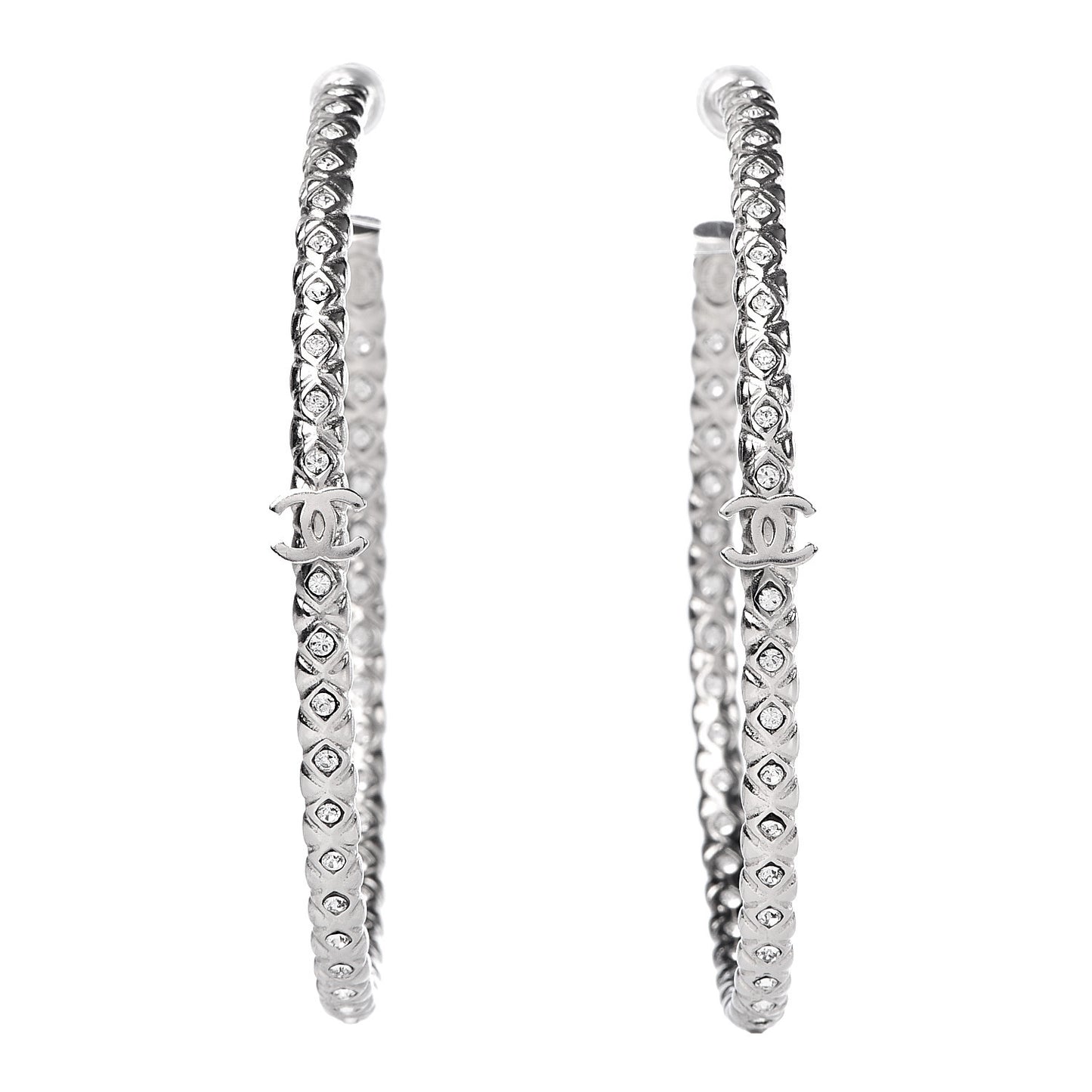 Crystal CC Hoop Earrings Silver