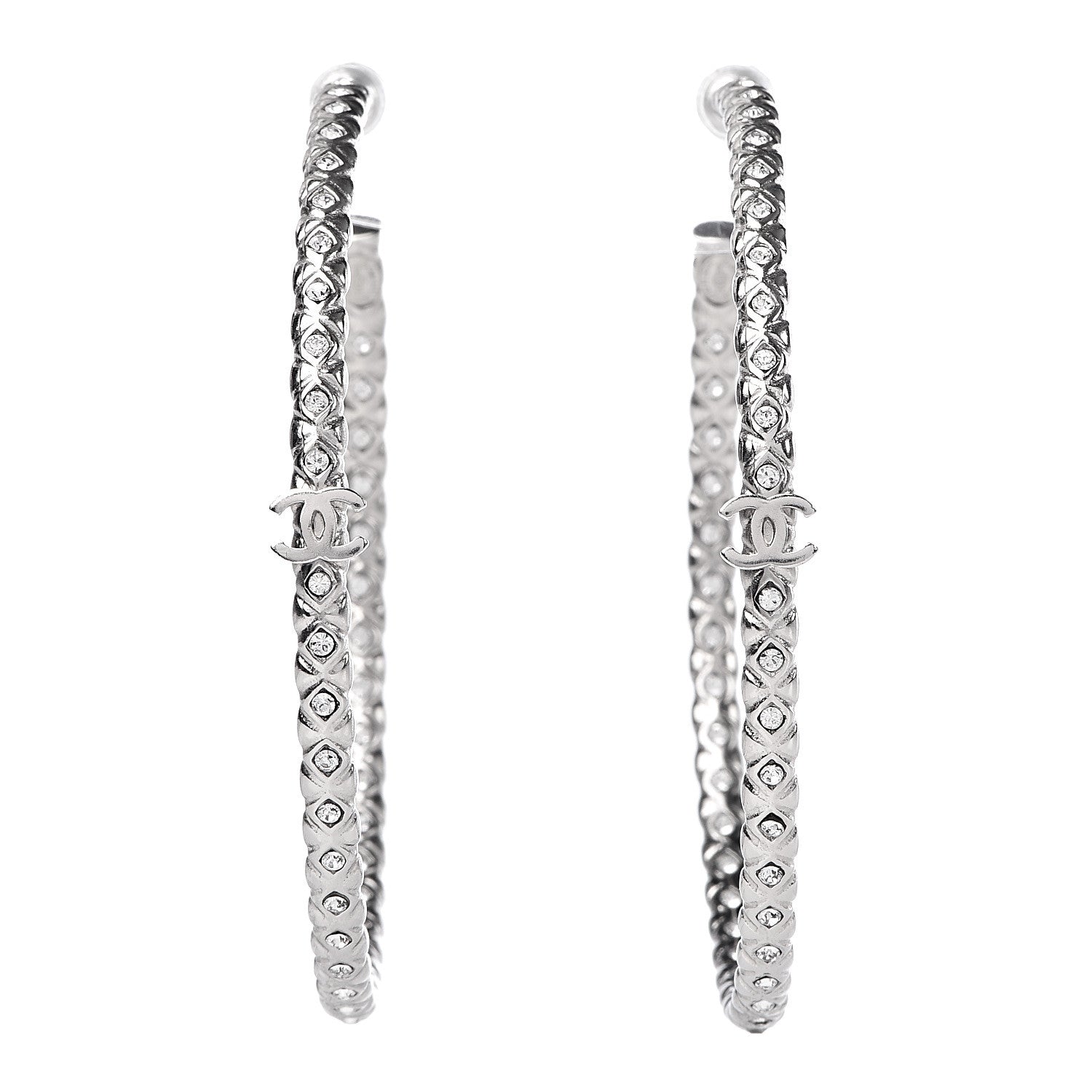 Chanel Crystal CC Hoop Earrings Silver 1 of 5