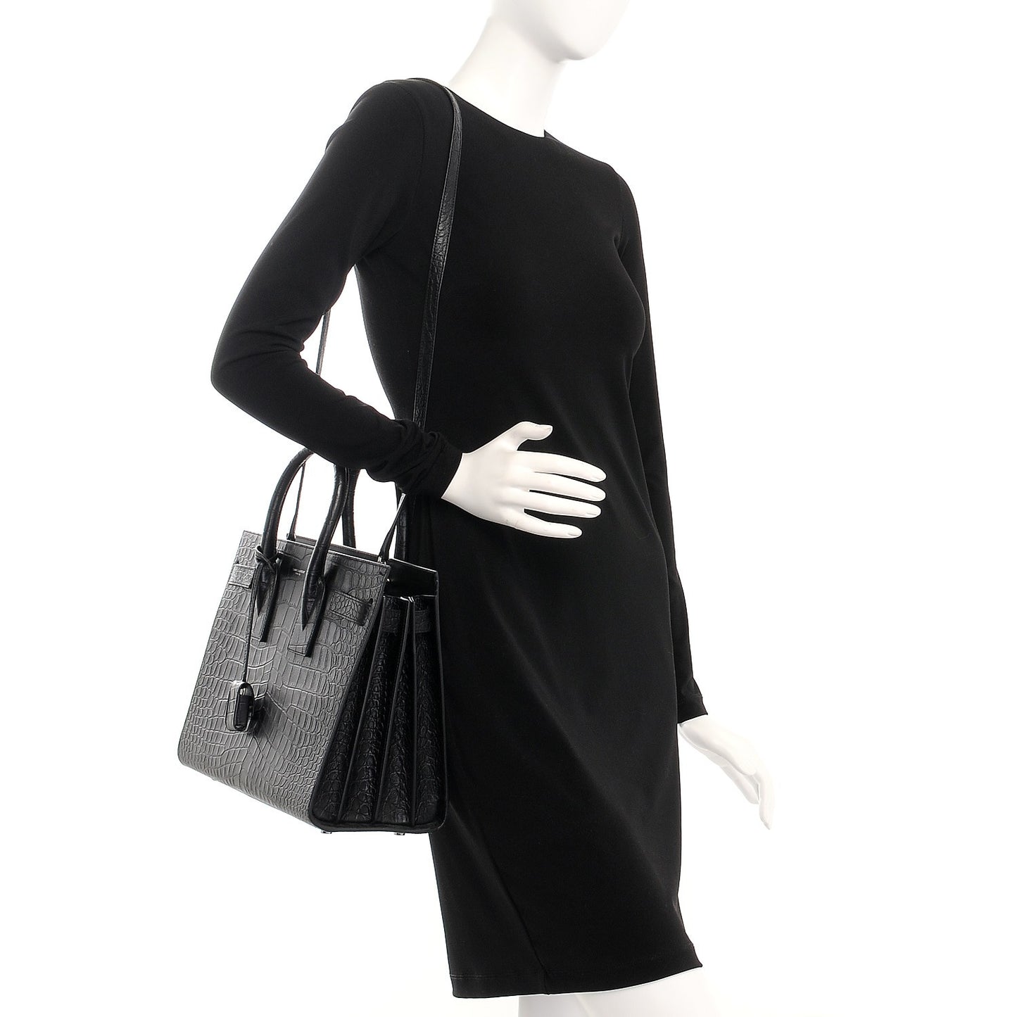 Calfskin Crocodile Embossed Small Sac de Jour Black