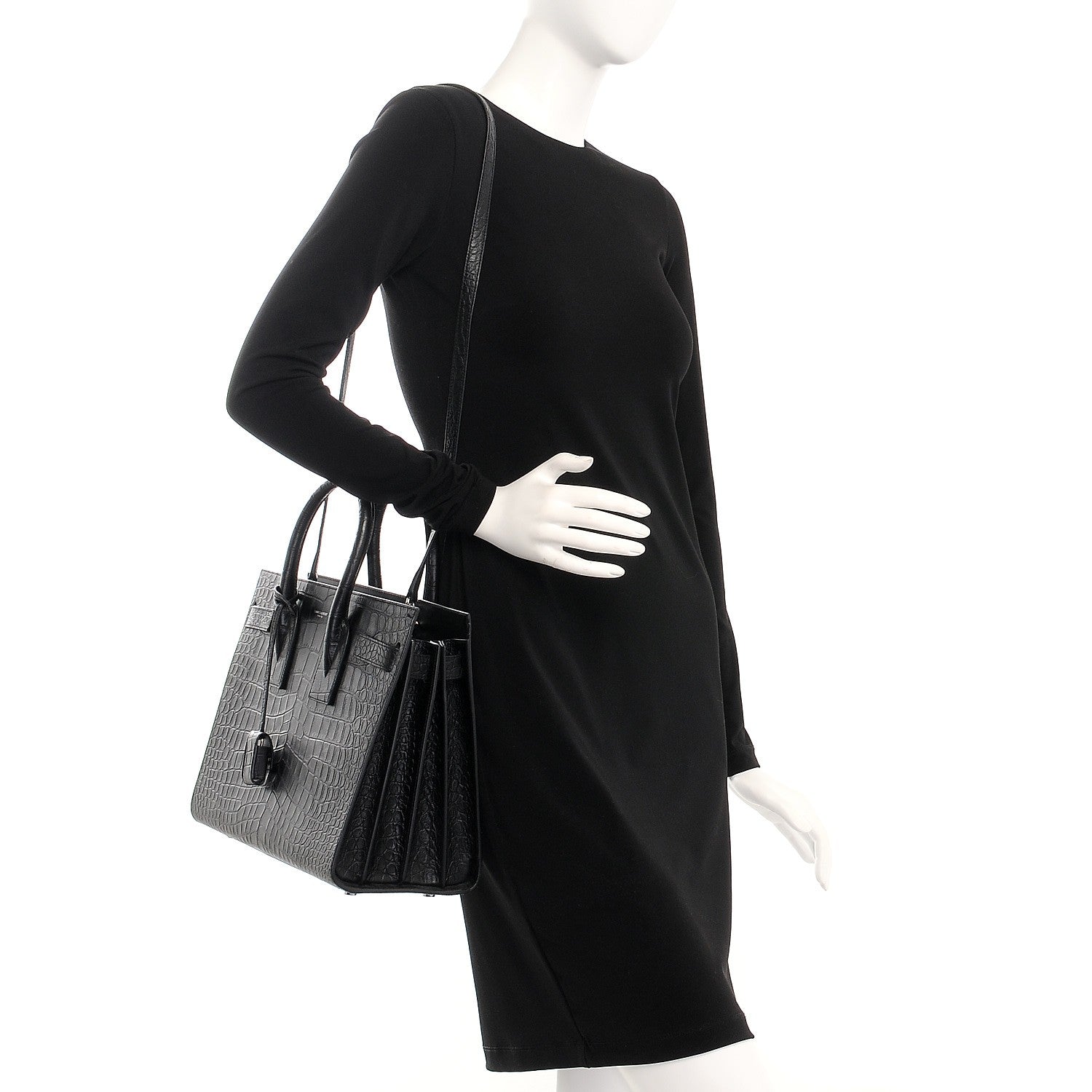 Saint Laurent Calfskin Crocodile Embossed Small Sac de Jour Black 2 of 8