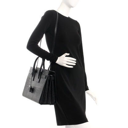 Saint Laurent Calfskin Crocodile Embossed Small Sac de Jour Black 2 of 8