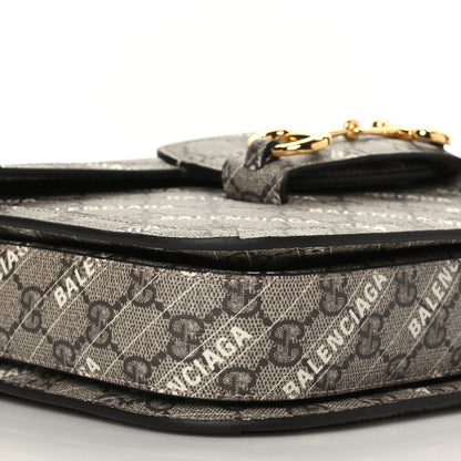 Gucci X BALENCIAGA GG Supreme Monogram Logo Print Horsebit 1955 Shoulder Bag Beige Ebony 8 of 9