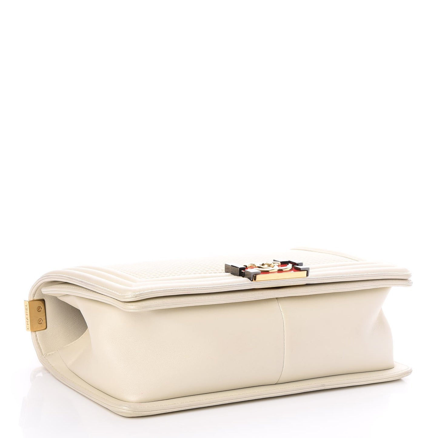 Lambskin Embossed Medium Boy Cube Flap White Red
