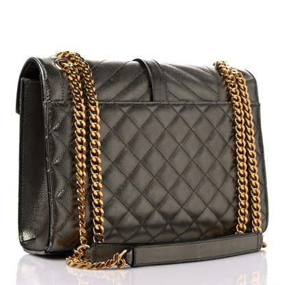 Saint Laurent Metallic Grain De Poudre Textured Mixed Matelasse Triquilt Medium Monogram Satchel Piombo 3 of 15
