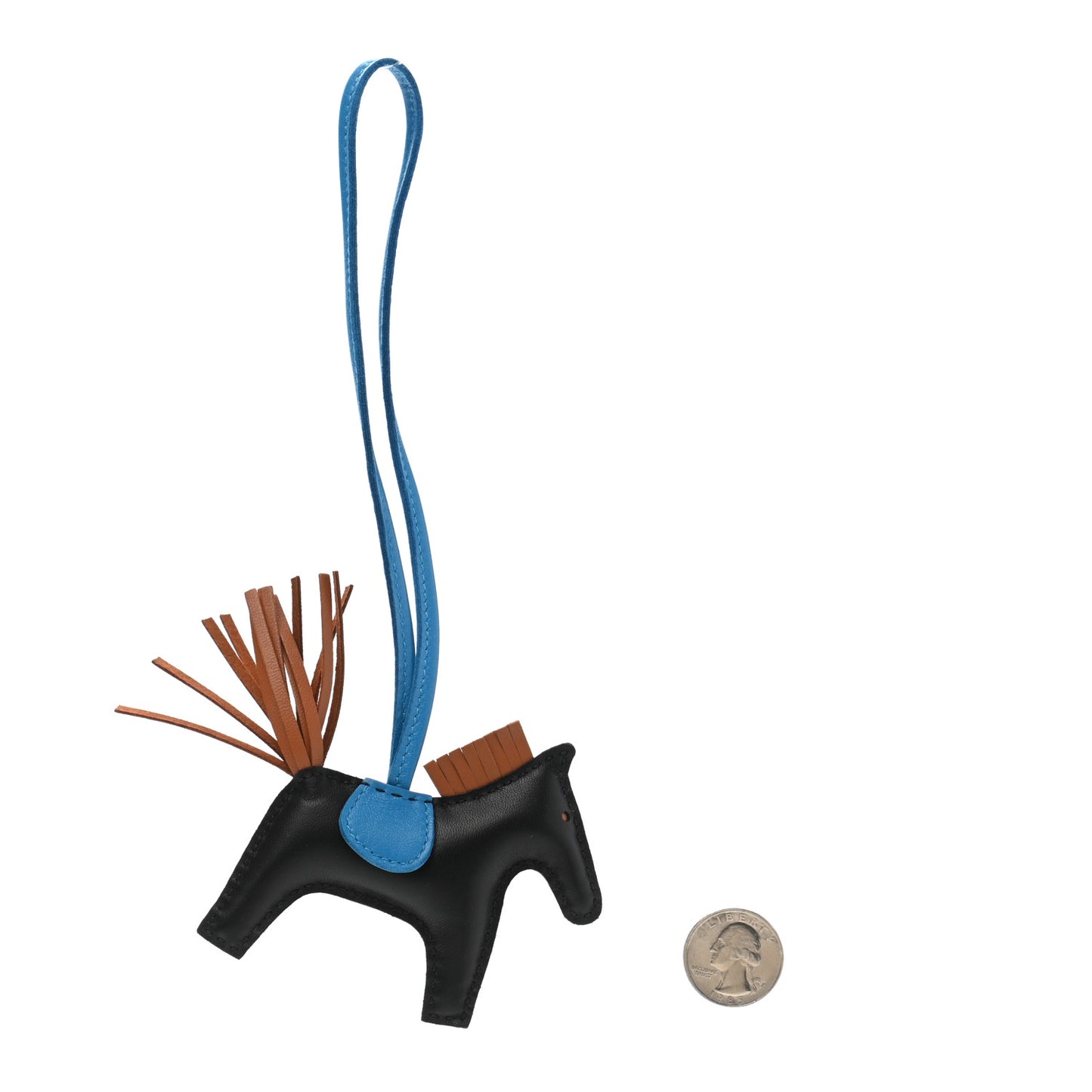 Milo Lambskin Grigri Rodeo Horse Bag Charm PM Black Gold Bleu Zanzibar
