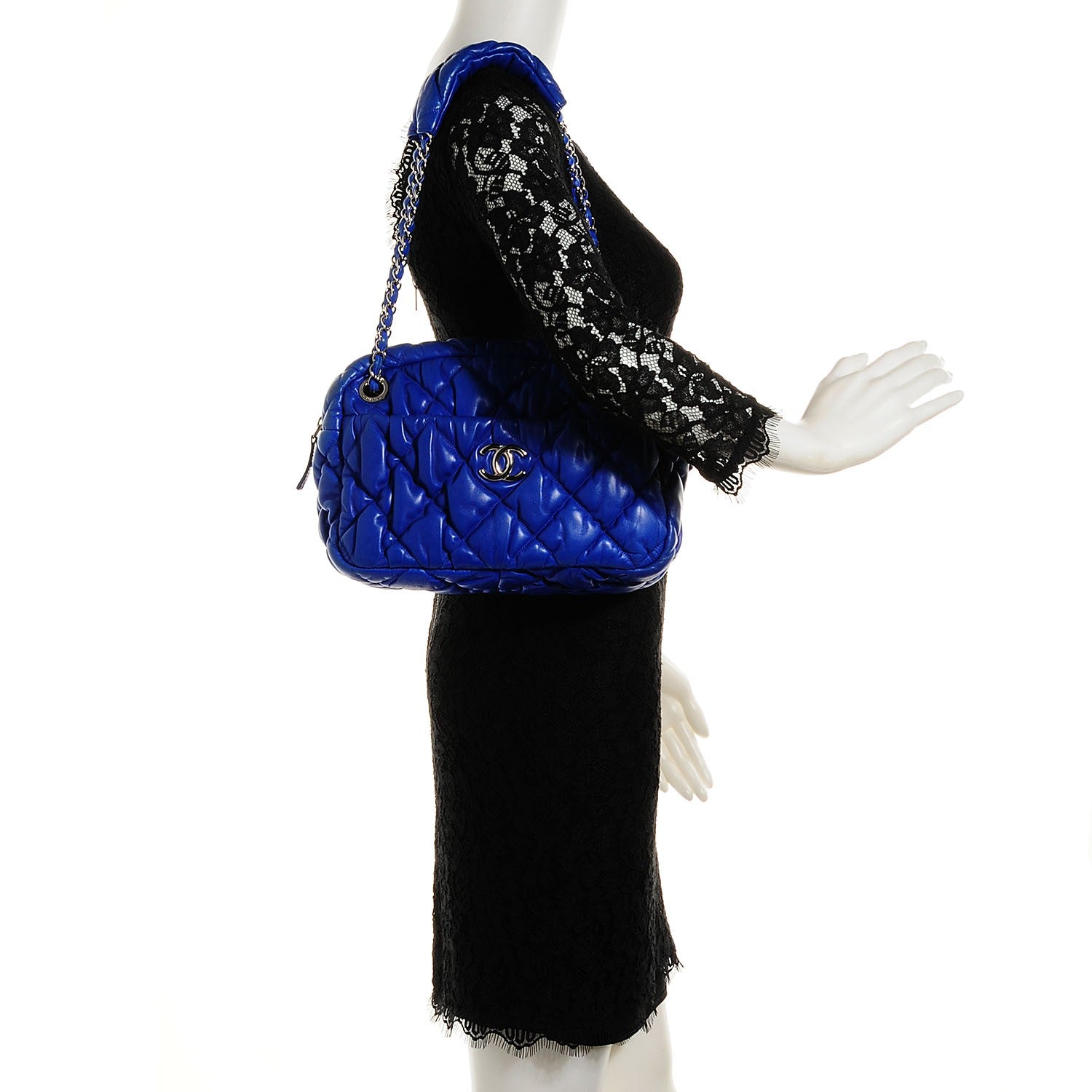Chanel Lambskin Bubble Quilt Camera Case Blue 2 of 8