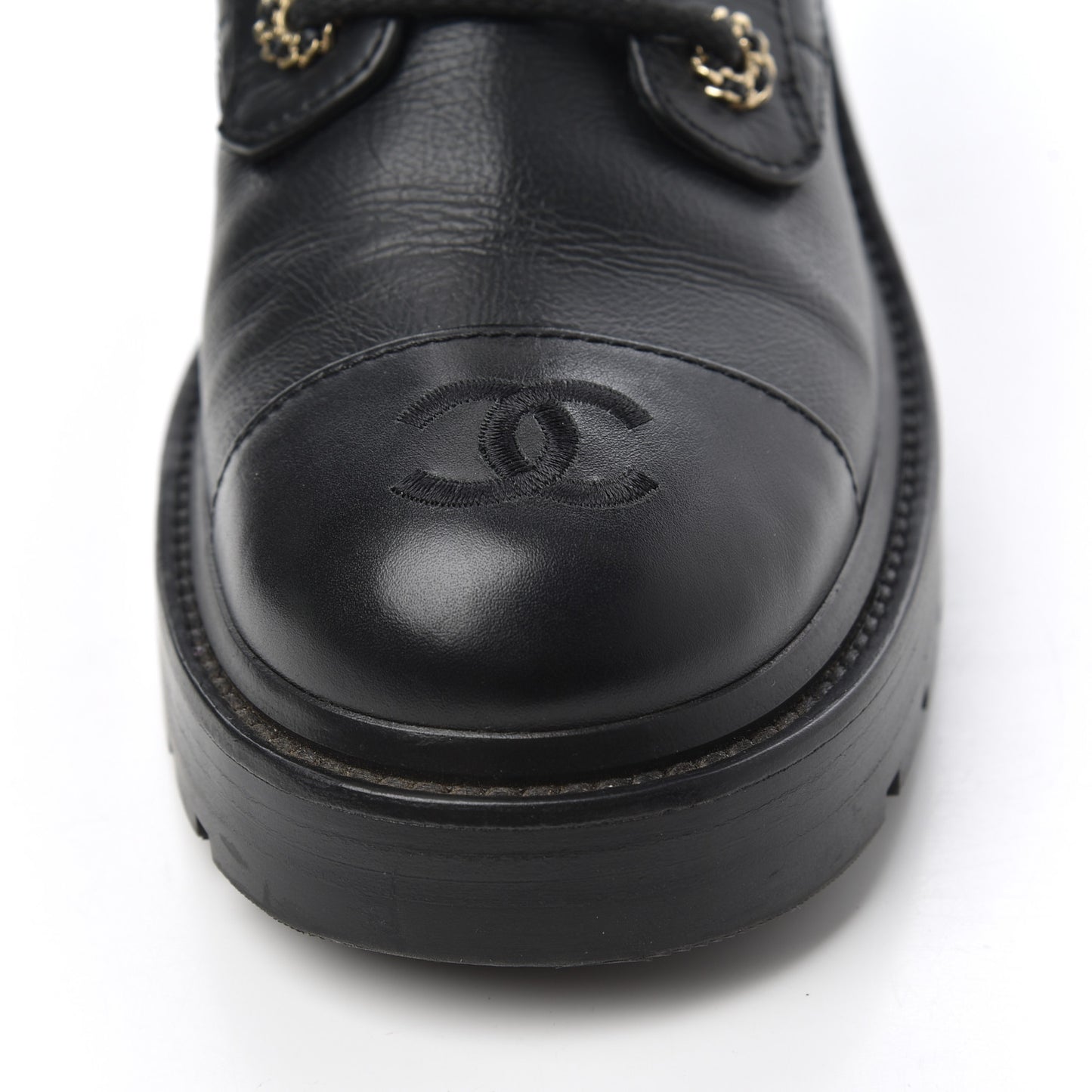 Shiny Goatskin Calfskin Quilted Lace Up Combat Boots 38.5 Black