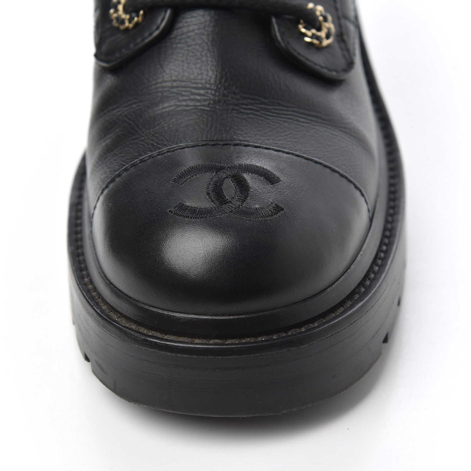 Chanel Shiny Goatskin Calfskin Quilted Lace Up Combat Boots 38.5 Black 13 of 14