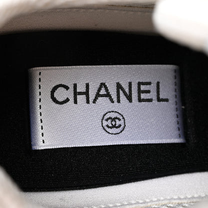 Chanel Fabric Laminated Calfskin Stretch CC Womens Sneakers 40 White Silver 8 of 11
