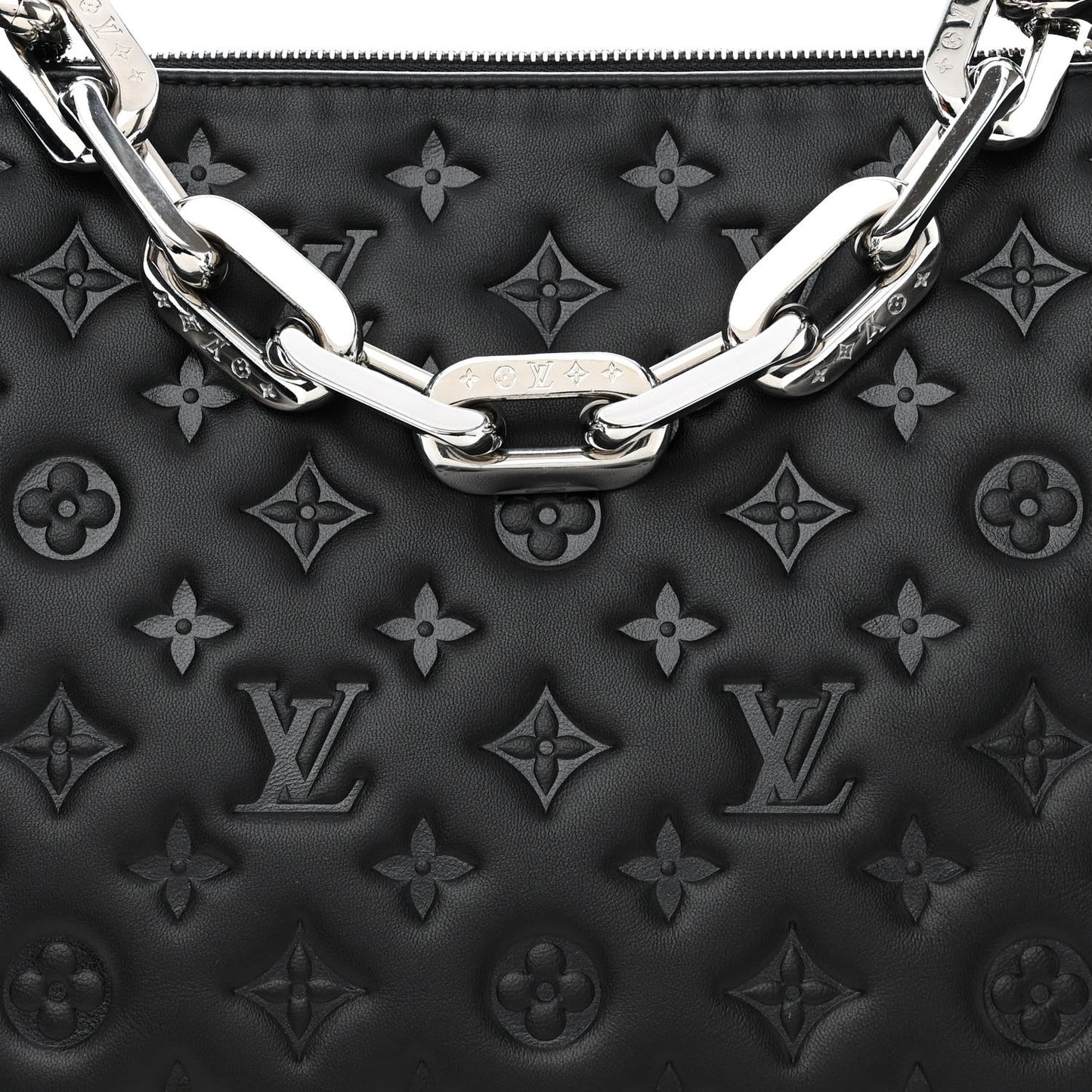 Lambskin Embossed Monogram Coussin MM Black
