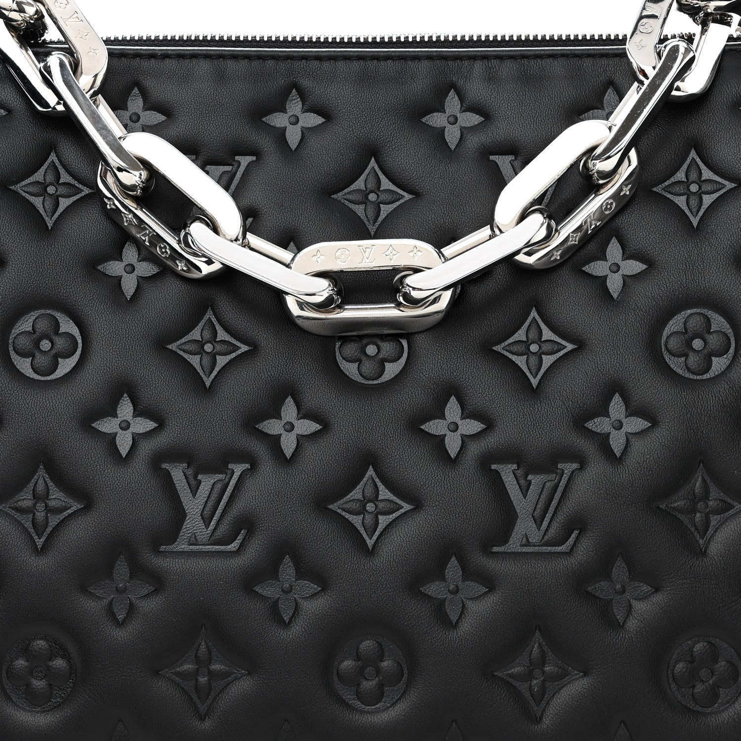 Louis Vuitton Lambskin Embossed Monogram Coussin MM Black 9 of 11