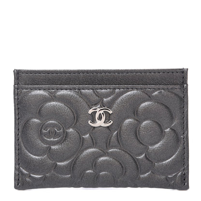Chanel Goatskin Camellia Embossed Card Holder Grey 1 of 9