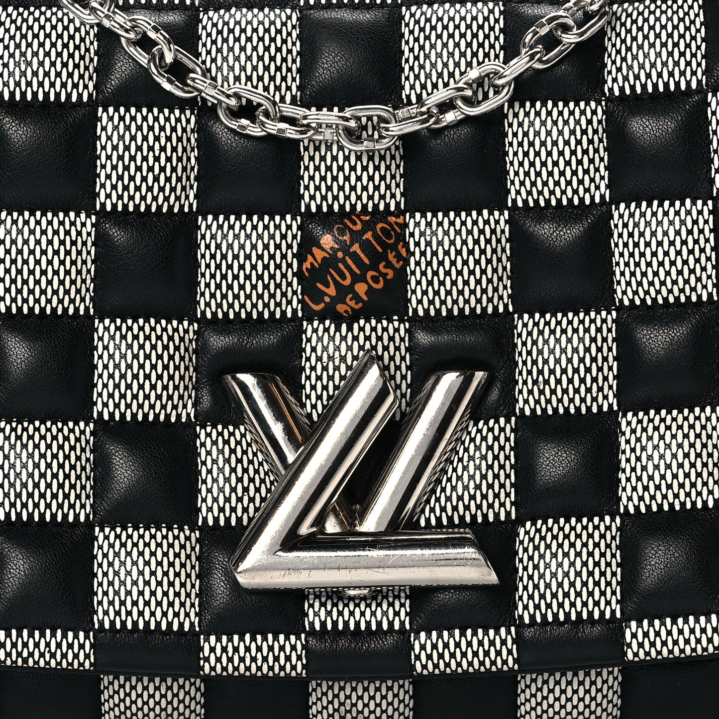 Calfskin Damier Twist Shoulder Bag BB Black White