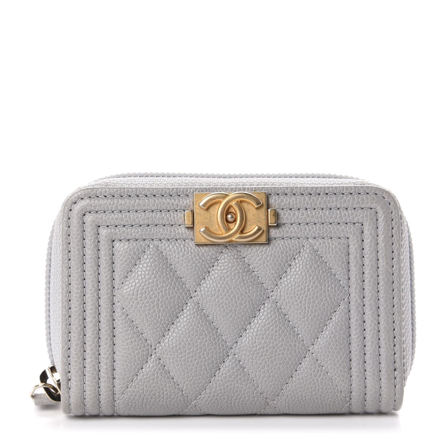 Caviar Quilted Boy Zip Around Coin Purse Wallet Grey
