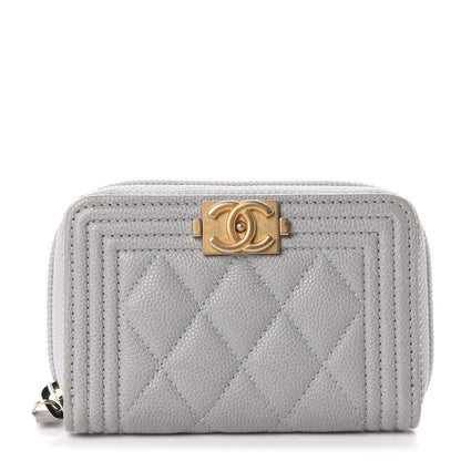 Chanel Caviar Quilted Boy Zip Around Coin Purse Wallet Grey 1 of 7