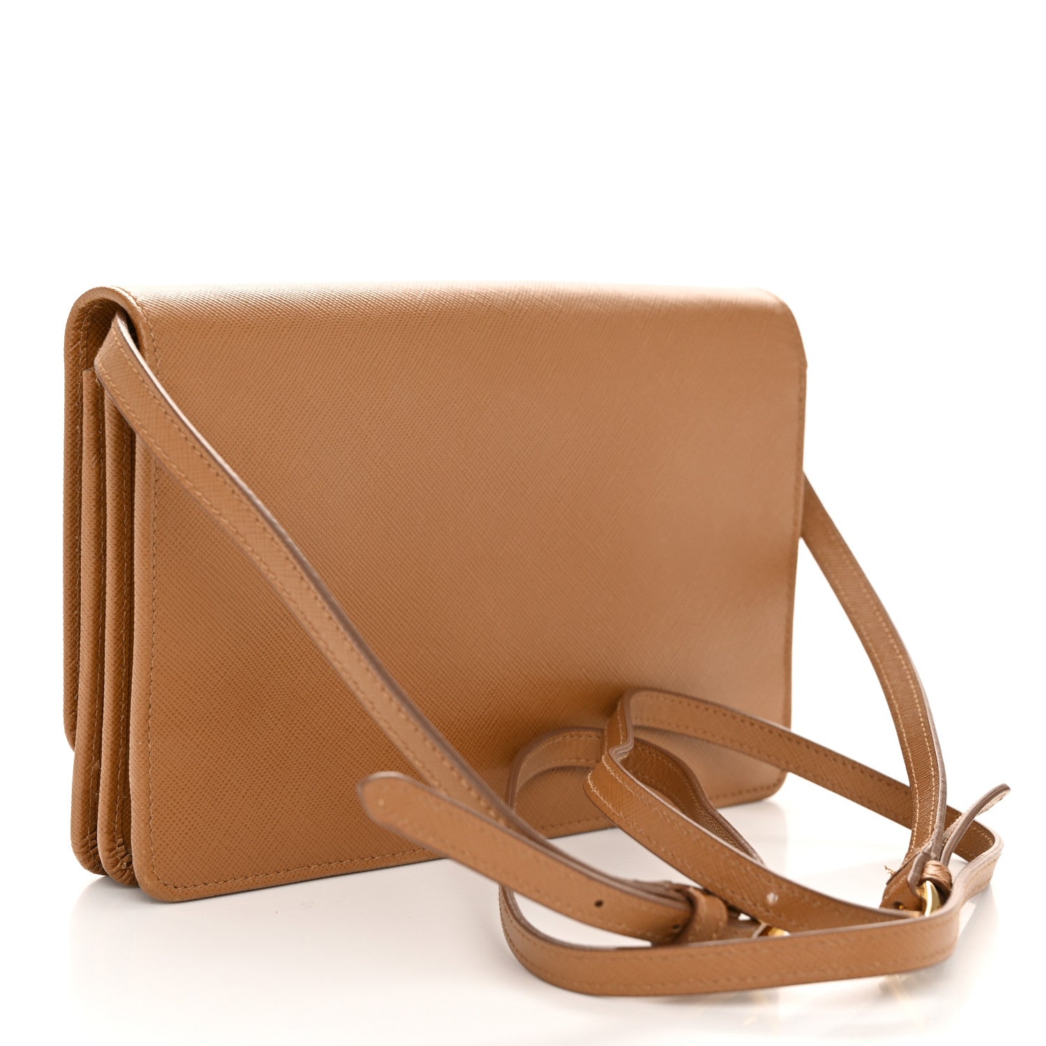 Prada Saffiano Metal Flap Wallet With Strap Caramel 3 of 9