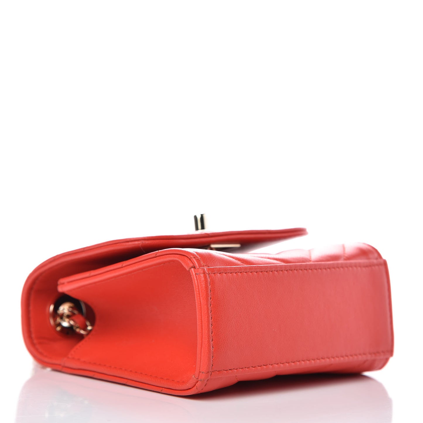 Lambskin Chevron Quilted Mini Trendy CC Chain Wallet Red