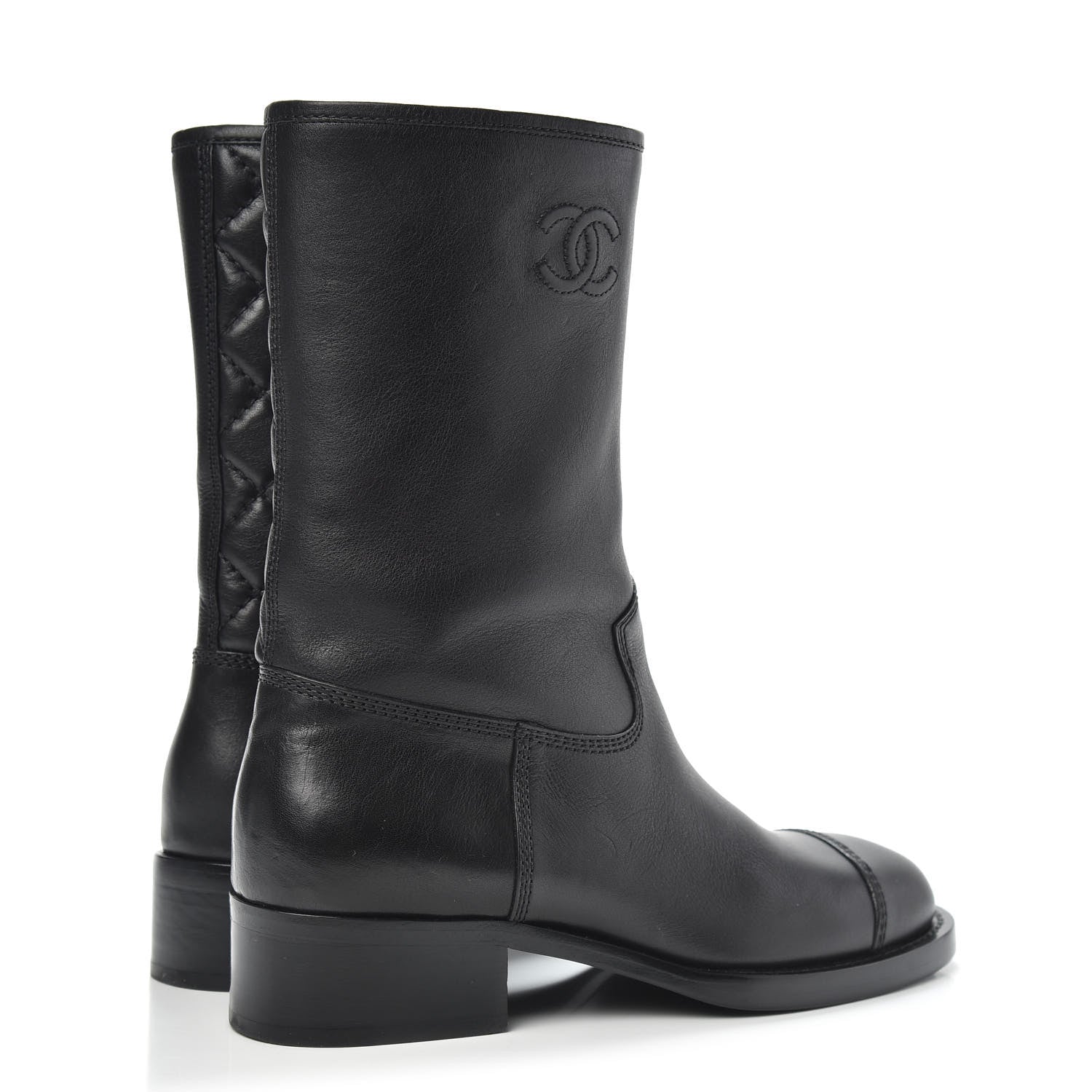 Chanel Calfskin Quilted CC Boots 38 Black 4 of 9