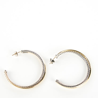 David Yurman Sterling Silver 18K Yellow Gold 44mm Extra Large Crossover Cable Hoop Earrings 2 of 4