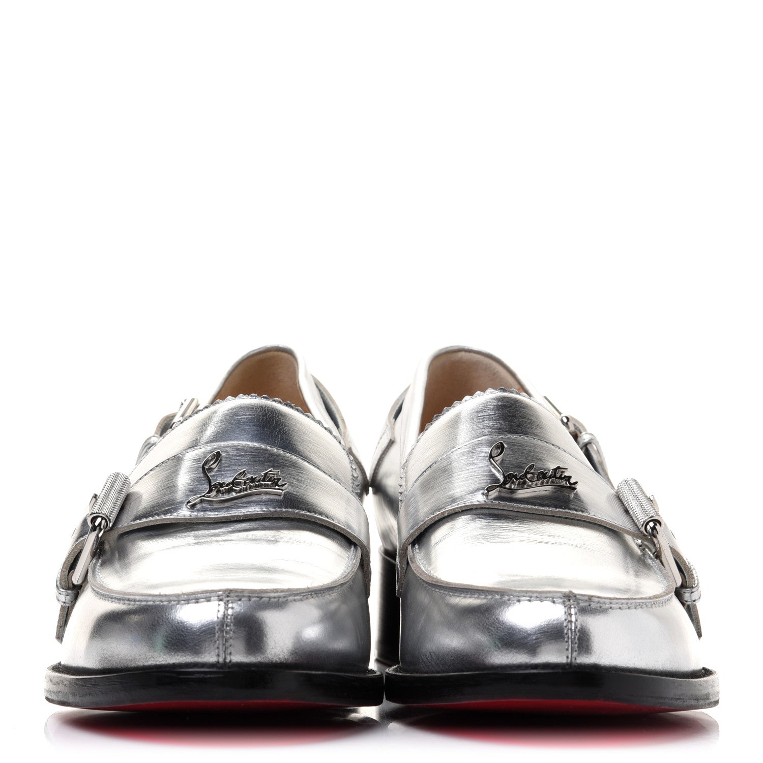 Christian Louboutin Mirror Patent Montezumo Donna Flat Loafers 39 Silver 2 of 11