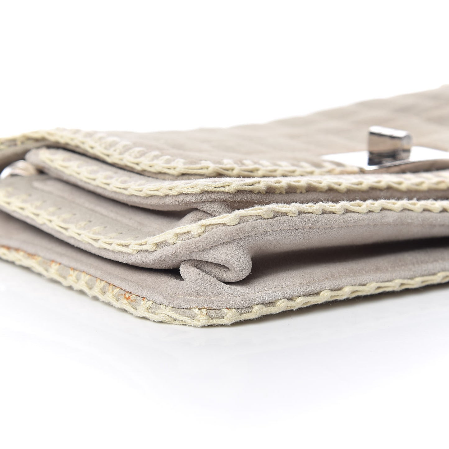 Suede Chocolate Bar Whipstitch Mademoiselle Flap Grey