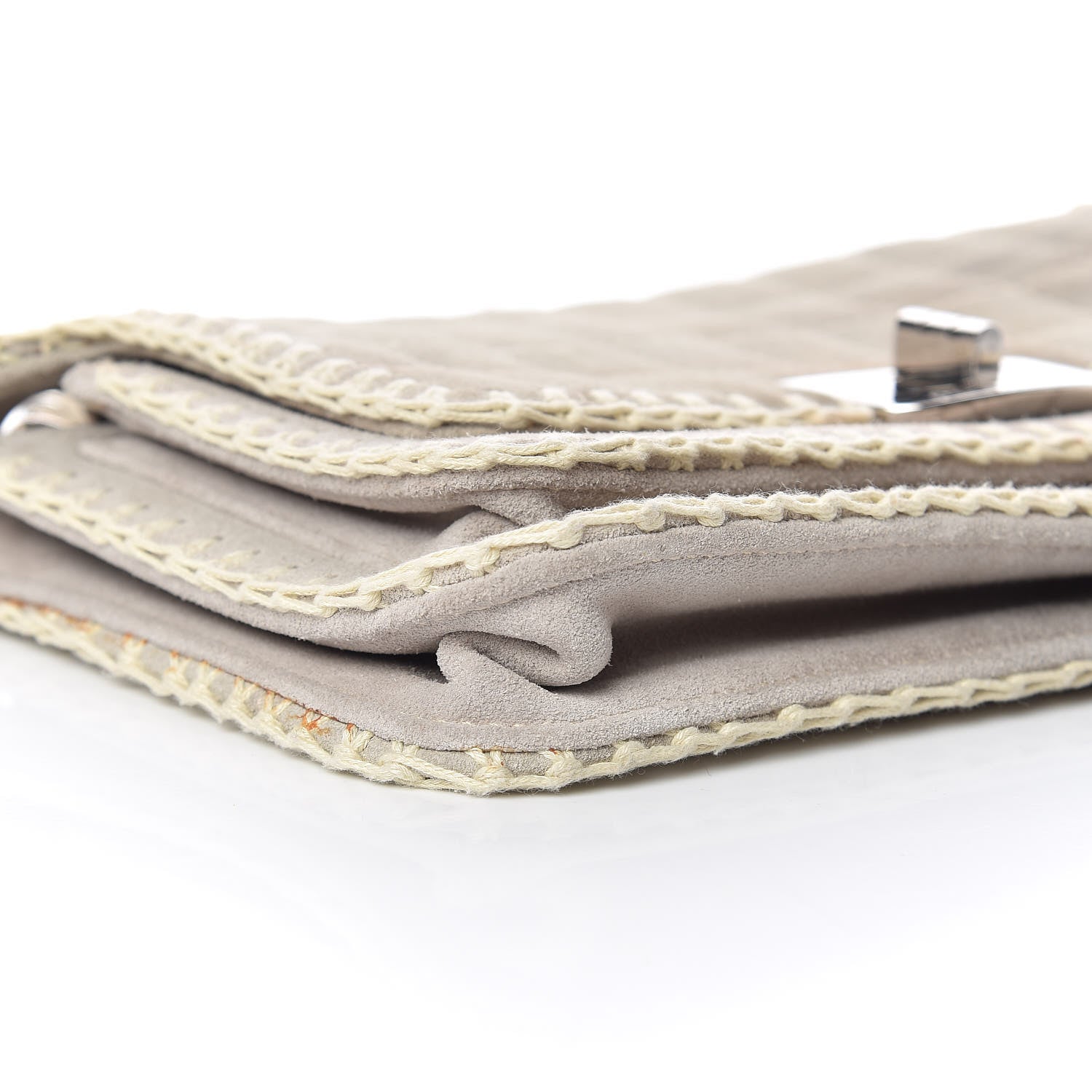 Chanel Suede Chocolate Bar Whipstitch Mademoiselle Flap Grey 6 of 11