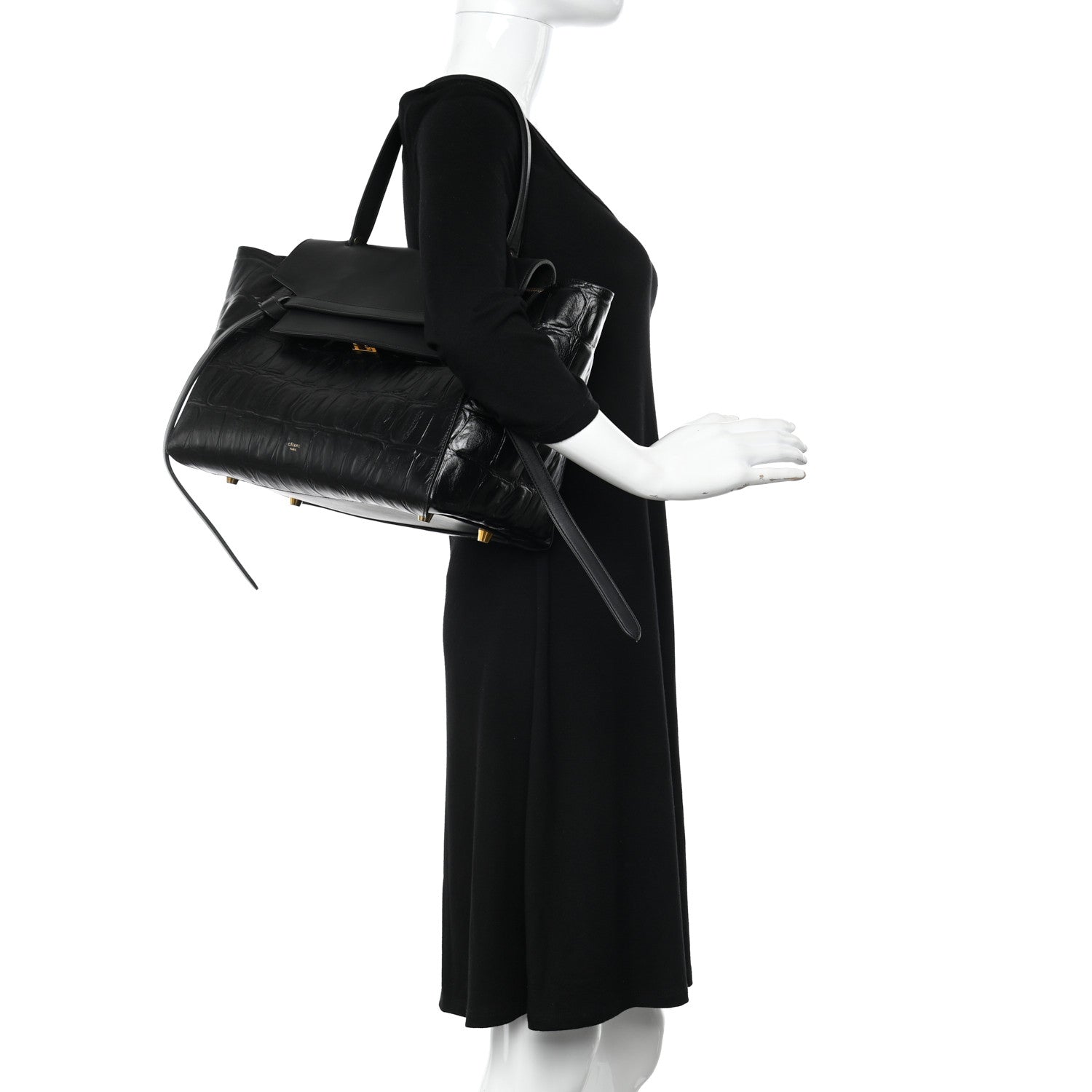 Celine Calfskin Crocodile Embossed Small Belt Bag Black 2 of 10