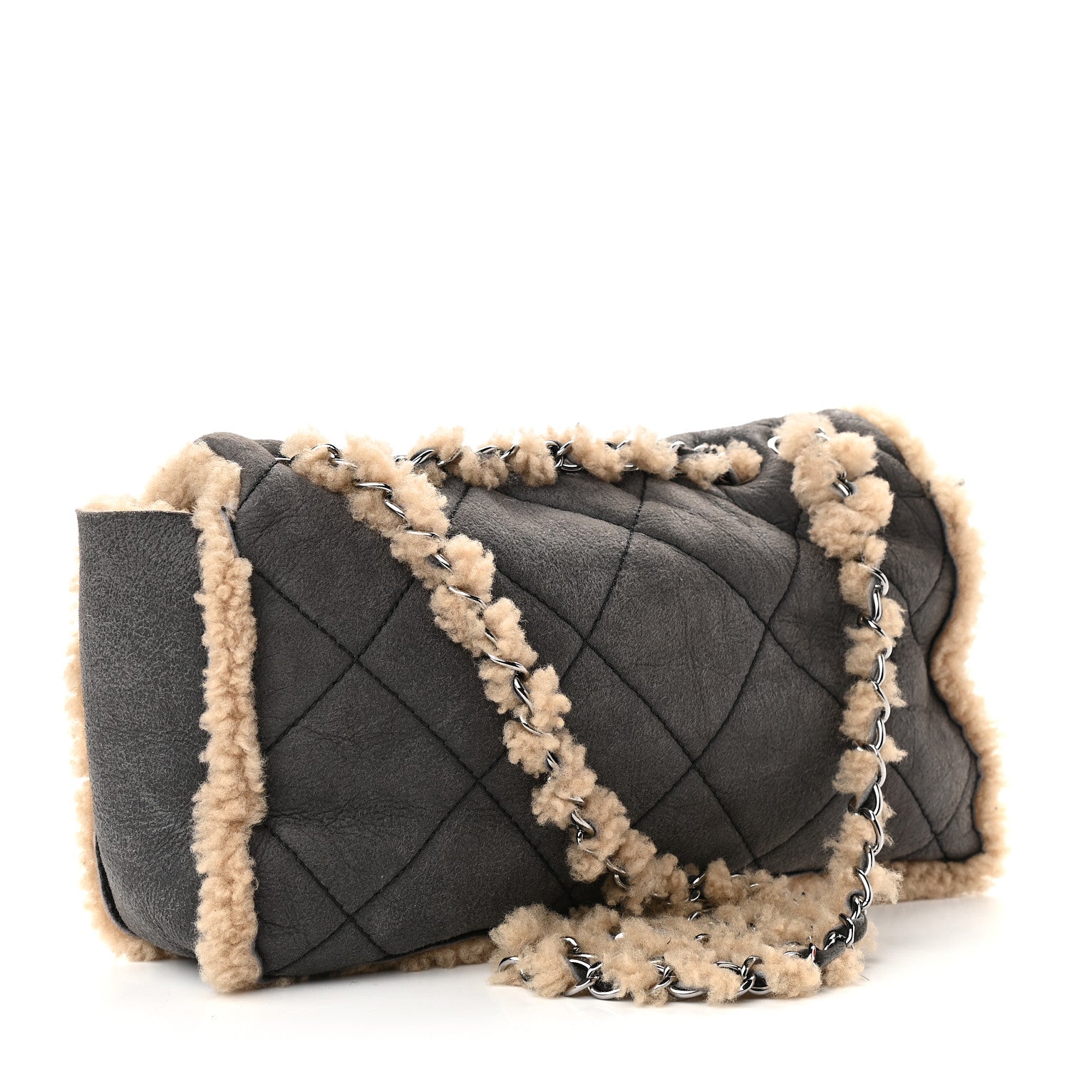 Chanel Shearling Quilted Medium Single Flap Grey 3 of 10