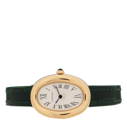 Cartier 18K Yellow Gold Alligator 23mm Baignoire Quartz Watch Green 2 of 5