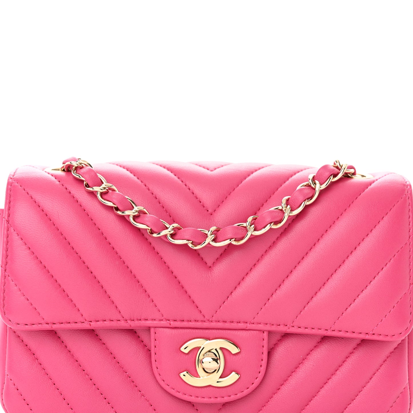 Lambskin Chevron Quilted Mini Rectangular Flap Fuchsia