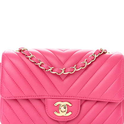 Chanel Lambskin Chevron Quilted Mini Rectangular Flap Fuchsia 8 of 11