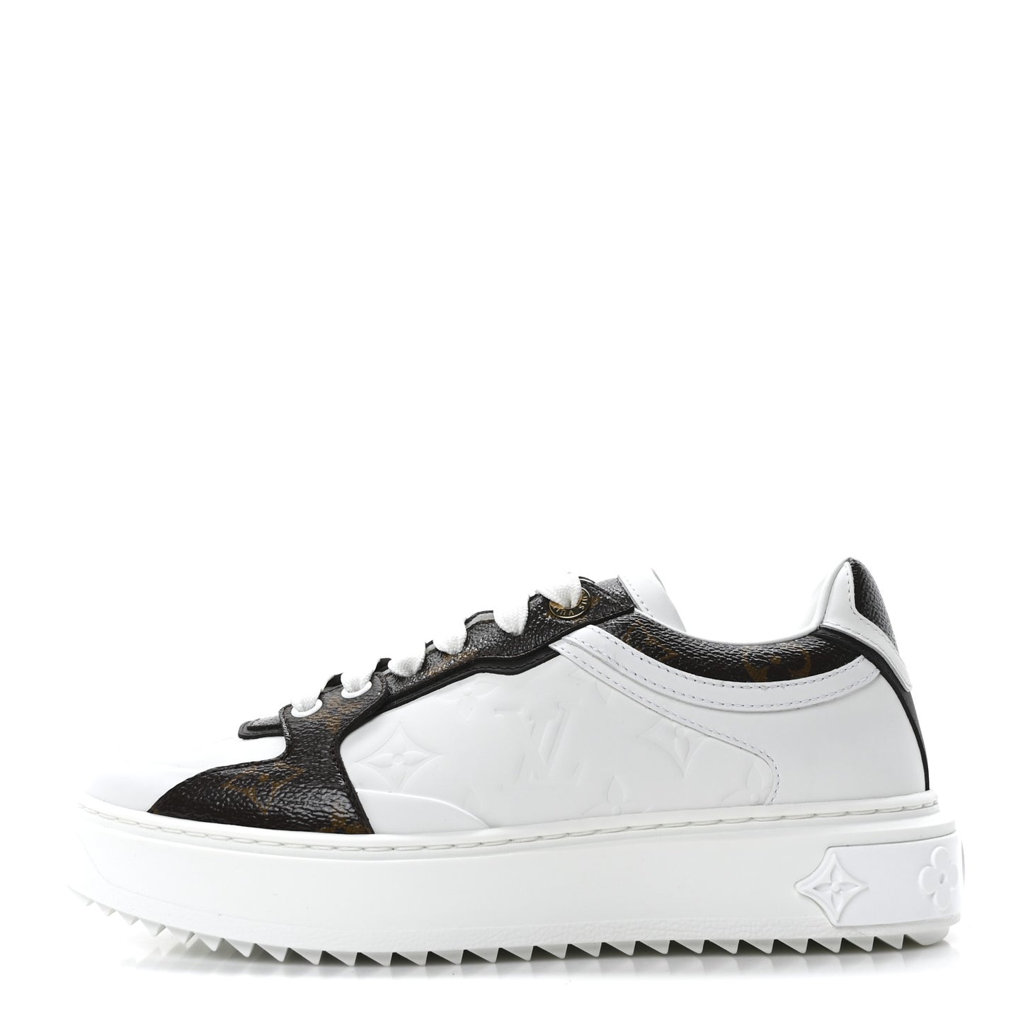 Monogram Embossed Calfskin Time Out Sneakers 38 White