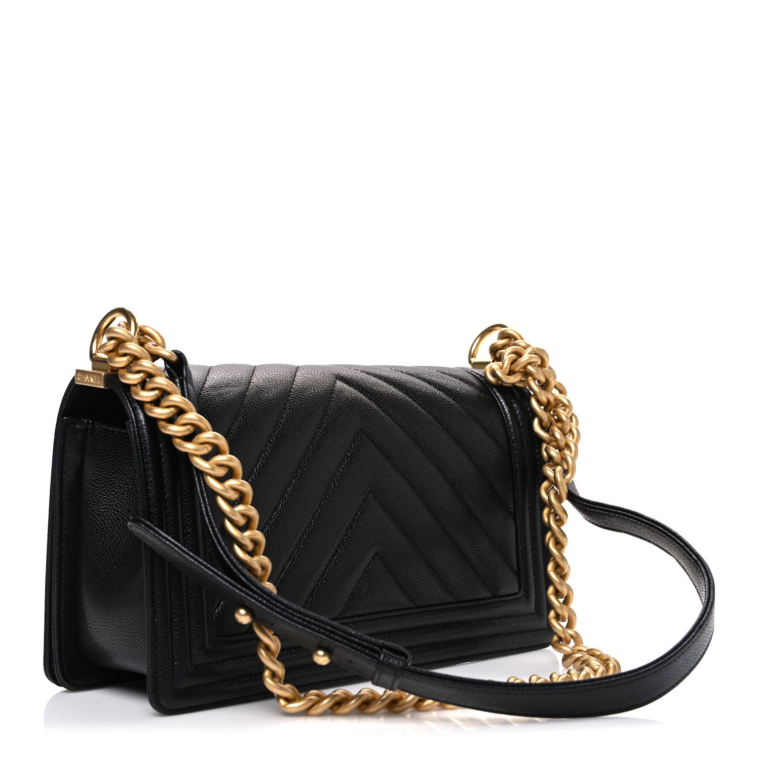 Chanel Caviar Chevron Quilted Medium Boy Flap Black 3 of 10