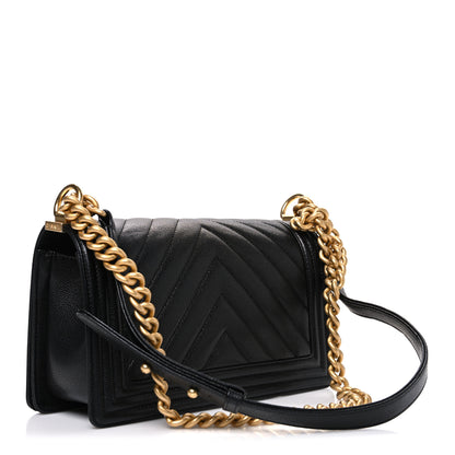 Chanel Caviar Chevron Quilted Medium Boy Flap Black 3 of 10