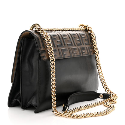 Fendi Vitello Liberty Bi-Color FF 1974 Embossed Chain Strap Kan U Shoulder Bag Black Maya 3 of 22