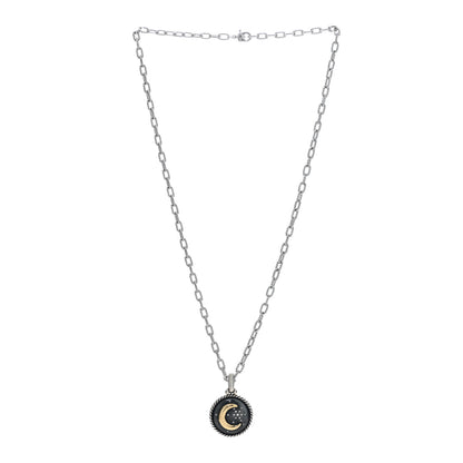 David Yurman Sterling Silver 18K Yellow Gold Diamond Moon and Star Amulet 3mm Chain Necklace 2 of 5