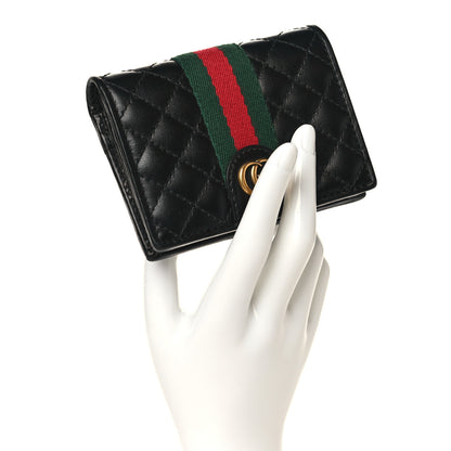Gucci Calfskin Web Trapuntata GG Marmont Card Case Wallet Black 2 of 7