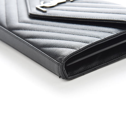 Saint Laurent Grain De Poudre Matelasse Chevron Monogram Chain Wallet Black 8 of 8